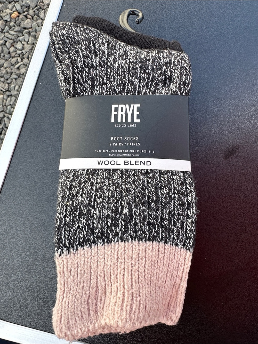 FRYE Marled Black/White Boot Socks with Pink Cuff